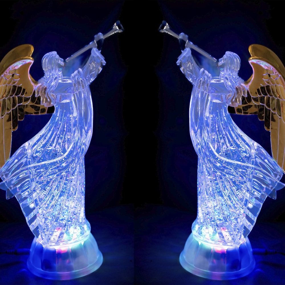 Dalax-Pair of Angel Trumpet LED Lighted Sparkling Color Changing Angel Figurine
